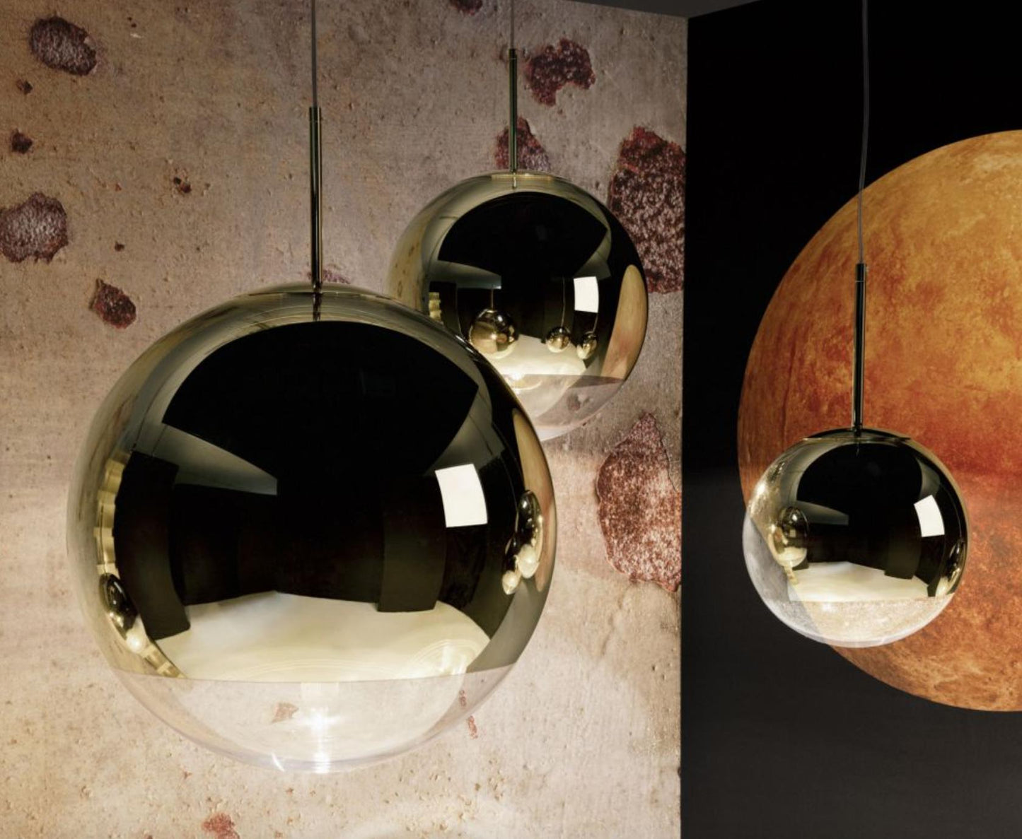 Suspension lumineuse LED Tom Dixon Mirror Ball dorée